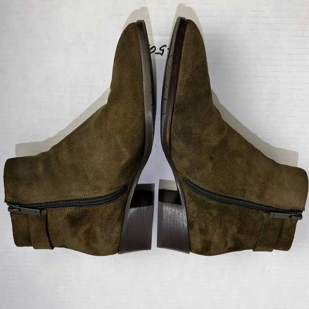 Aquatalia Ankle Boots Women's Size 8.5 Faria Buckle Suede Leather Boho Italy